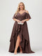 A-Line/Princess Spaghetti Straps Half Sleeves V-Neck Plus Size Bridesmaid Dresses With Ruffles