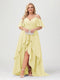 A-Line/Princess Spaghetti Straps Half Sleeves V-Neck Plus Size Bridesmaid Dresses With Ruffles