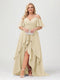 A-Line/Princess Spaghetti Straps Half Sleeves V-Neck Plus Size Bridesmaid Dresses With Ruffles