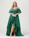 A-Line/Princess Spaghetti Straps Half Sleeves V-Neck Plus Size Bridesmaid Dresses With Ruffles
