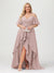 A-Line/Princess Spaghetti Straps Half Sleeves V-Neck Plus Size Bridesmaid Dresses With Ruffles