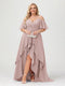 A-Line/Princess Spaghetti Straps Half Sleeves V-Neck Plus Size Bridesmaid Dresses With Ruffles