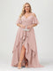 A-Line/Princess Spaghetti Straps Half Sleeves V-Neck Plus Size Bridesmaid Dresses With Ruffles