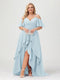 A-Line/Princess Spaghetti Straps Half Sleeves V-Neck Plus Size Bridesmaid Dresses With Ruffles
