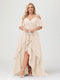 A-Line/Princess Spaghetti Straps Half Sleeves V-Neck Plus Size Bridesmaid Dresses With Ruffles