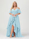 A-Line/Princess Spaghetti Straps Half Sleeves V-Neck Plus Size Bridesmaid Dresses With Ruffles