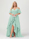 A-Line/Princess Spaghetti Straps Half Sleeves V-Neck Plus Size Bridesmaid Dresses With Ruffles