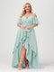 A-Line/Princess Spaghetti Straps Half Sleeves V-Neck Plus Size Bridesmaid Dresses With Ruffles