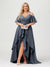 A-Line/Princess Spaghetti Straps Half Sleeves V-Neck Plus Size Bridesmaid Dresses With Ruffles