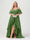 A-Line/Princess Spaghetti Straps Half Sleeves V-Neck Plus Size Bridesmaid Dresses With Ruffles