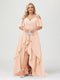 A-Line/Princess Spaghetti Straps Half Sleeves V-Neck Plus Size Bridesmaid Dresses With Ruffles