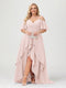 A-Line/Princess Spaghetti Straps Half Sleeves V-Neck Plus Size Bridesmaid Dresses With Ruffles