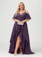 A-Line/Princess Spaghetti Straps Half Sleeves V-Neck Plus Size Bridesmaid Dresses With Ruffles