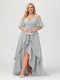 A-Line/Princess Spaghetti Straps Half Sleeves V-Neck Plus Size Bridesmaid Dresses With Ruffles