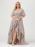 A-Line/Princess Spaghetti Straps Half Sleeves V-Neck Plus Size Bridesmaid Dresses With Ruffles