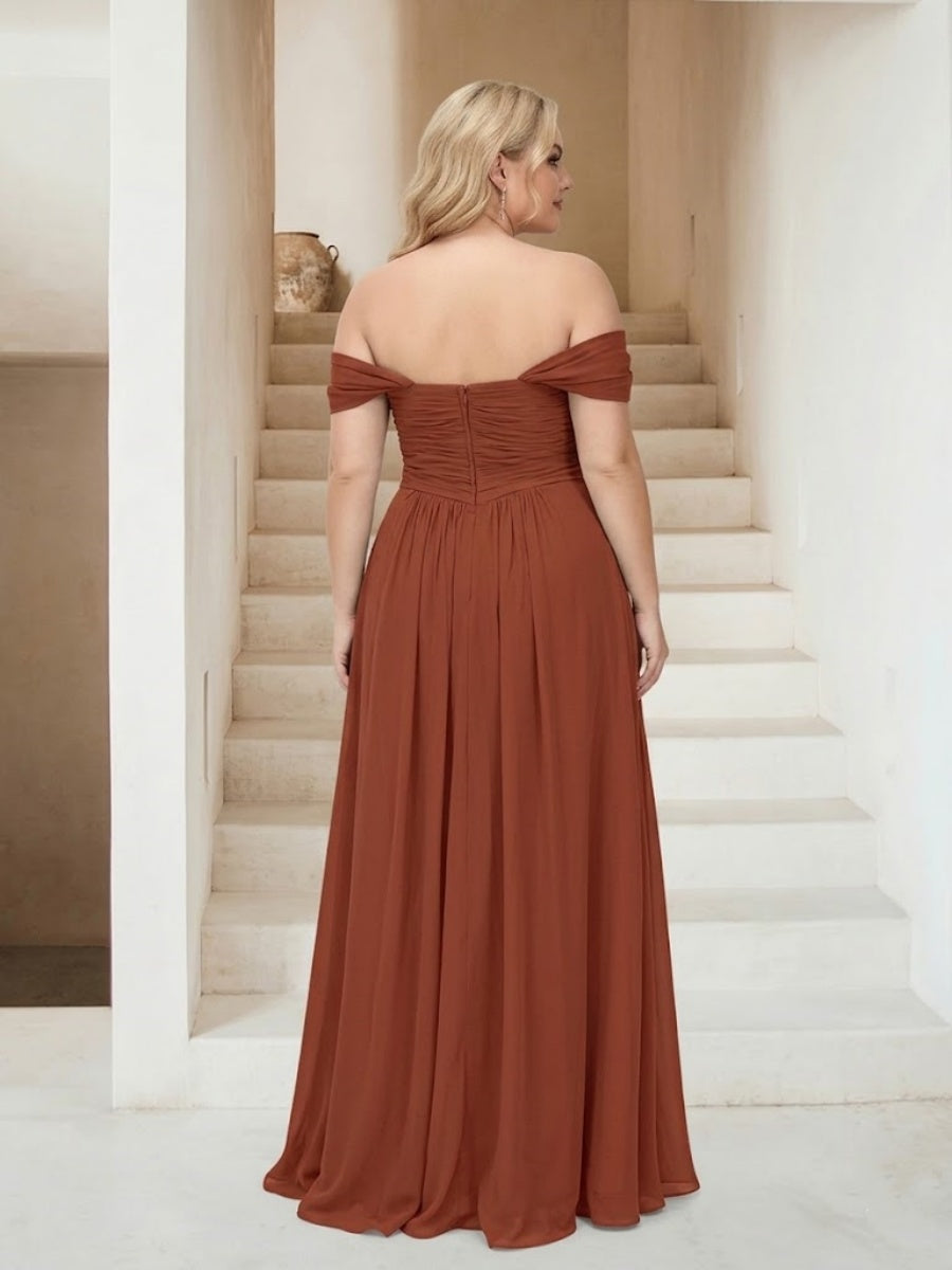 A-Line/Princess Off-the-Shoulder Sleeveless Chiffon Plus Size Bridesmaid Dresses with Pockets
