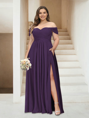 A-Line/Princess Off-the-Shoulder Sleeveless Chiffon Plus Size Bridesma A-Line/Princess Off-the-Shoulder Sleeveless Chiffon Plus Size Bridesma
