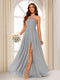 A-Line/Princess Halter Long Bridesmaid Dresses with Split Side