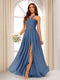 A-Line/Princess Halter Long Bridesmaid Dresses with Split Side
