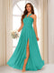 A-Line/Princess Halter Long Bridesmaid Dresses with Split Side