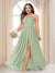 A-Line/Princess Halter Long Plus Size Bridesmaid Dresses with Split Side