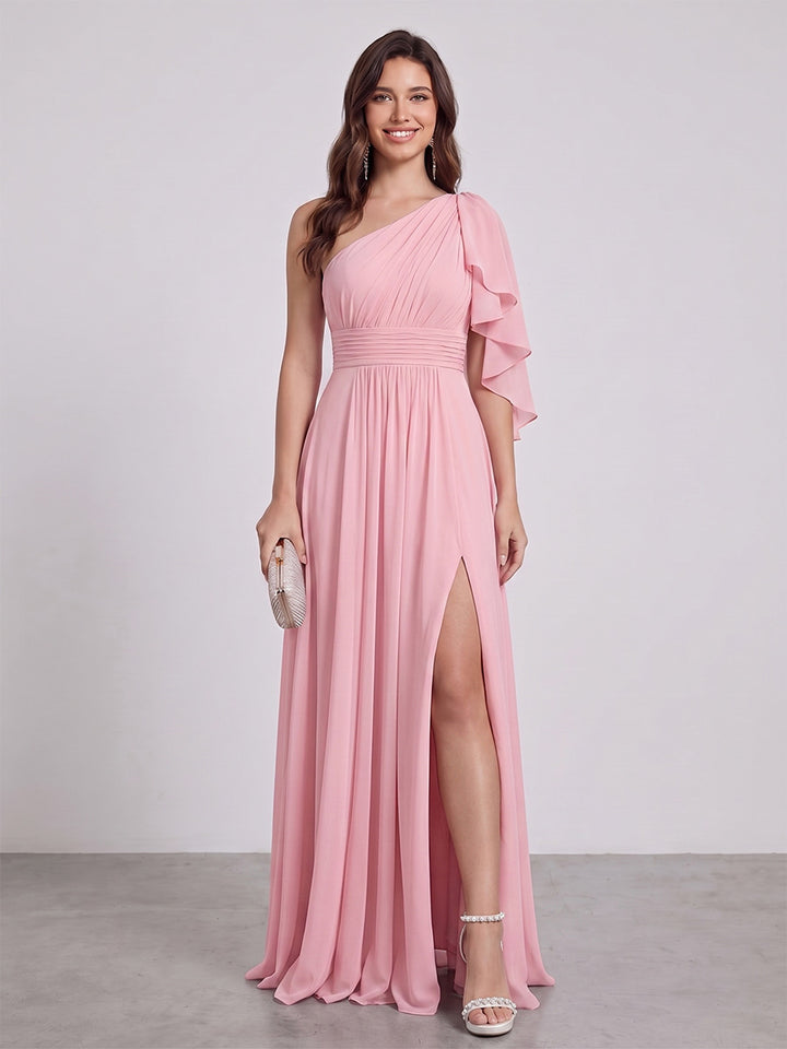 A-Line/Princess Floor-Length One-Shoulder Bridesmaid Dresses With Split Side