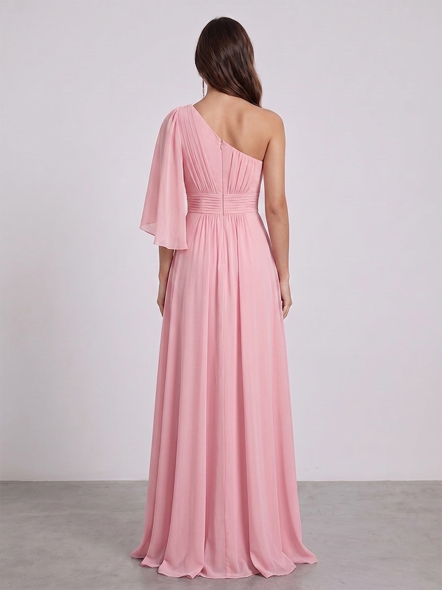 A-Line/Princess Floor-Length One-Shoulder Bridesmaid Dresses With Split Side