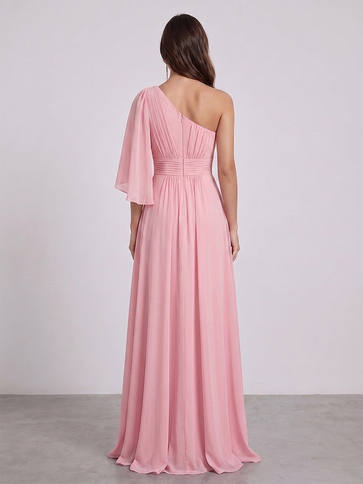 A-Line/Princess Floor-Length One-Shoulder Bridesmaid Dresses With Split Side