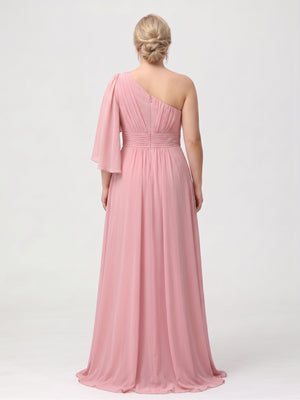 A-Line/Princess Floor-Length One-Shoulder Plus Size Bridesmaid Dresses With Split Side