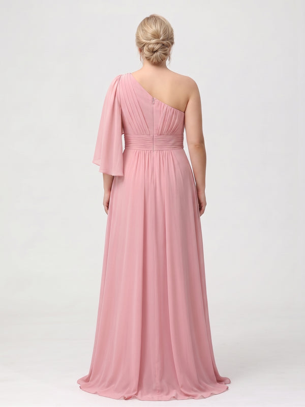 A-Line/Princess Floor-Length One-Shoulder Plus Size Bridesmaid Dresses With Split Side