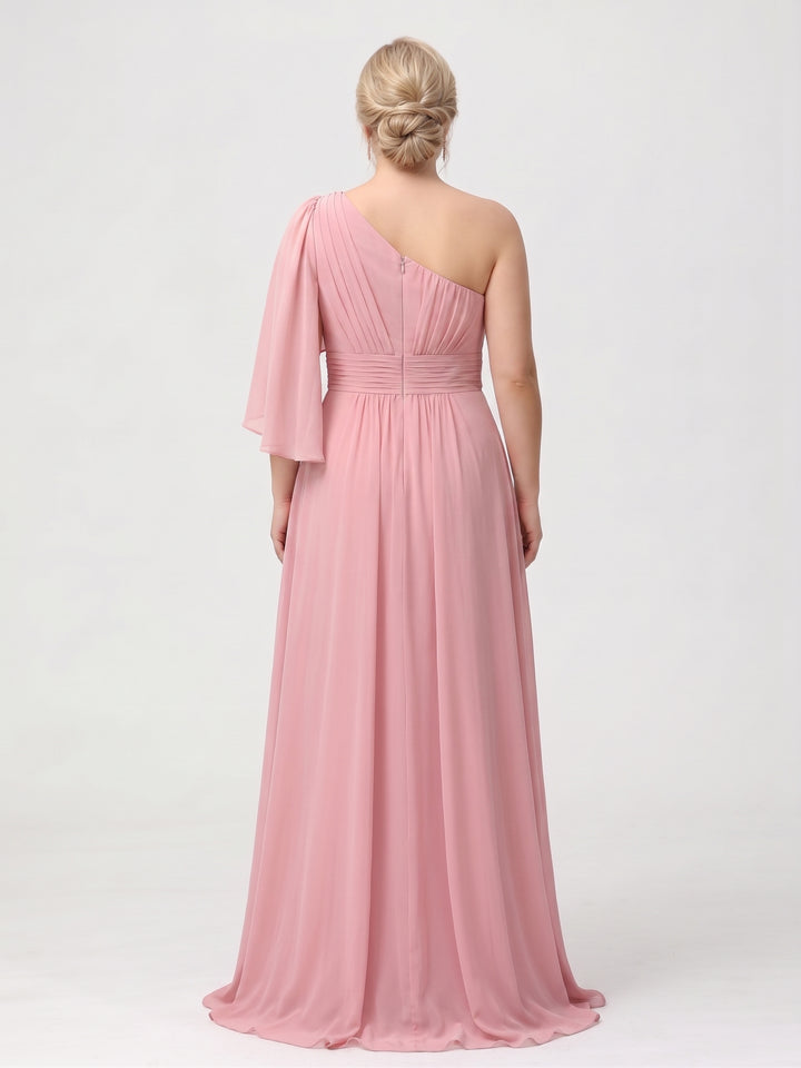 A-Line/Princess Floor-Length One-Shoulder Plus Size Bridesmaid Dresses With Split Side