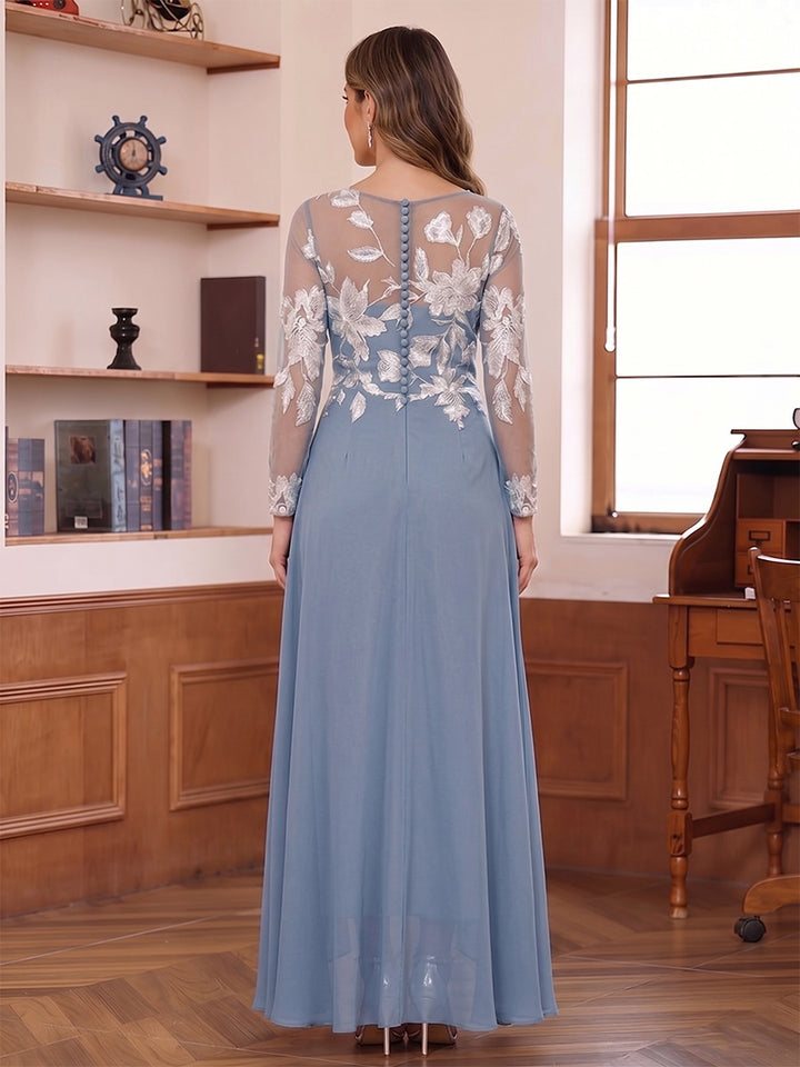 A-Line/Princess Scoop Long Sleeves Chiffon Asymmetrical Mother of the Bride Dresses With Appliques