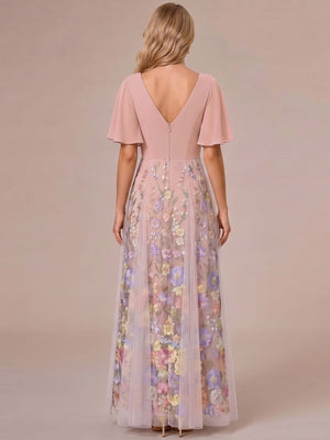 A-Line/Princess V-Neck Half Sleeves Mother of the Bride Dresses with Appliques & Pleats