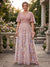 A-Line/Princess V-Neck Half Sleeves Plus Size Mother of the Bride Dresses with Appliques & Pleats