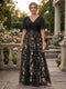 A-Line/Princess V-Neck Half Sleeves Plus Size Mother of the Bride Dresses with Appliques & Pleats