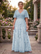 A-Line/Princess V-Neck Half Sleeves Plus Size Mother of the Bride Dresses with Appliques & Pleats