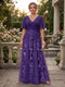 A-Line/Princess V-Neck Half Sleeves Plus Size Mother of the Bride Dresses with Appliques & Pleats