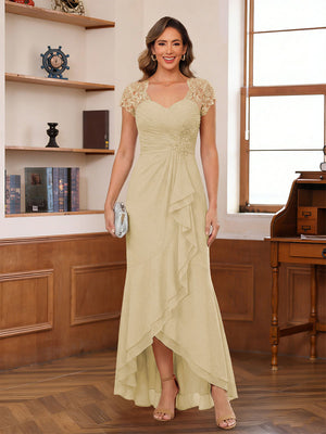 A-Line/Princess Sweetheart Short Sleeves Ankle-Length Mother of the Bride Dresses with Ruffles & Lace