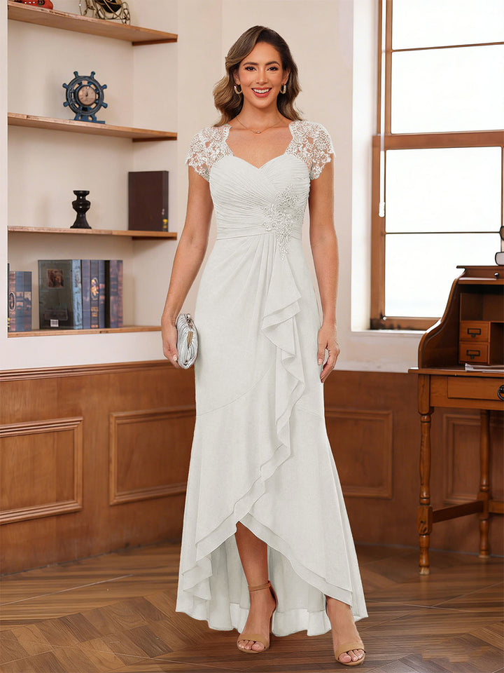 A-Line/Princess Sweetheart Short Sleeves Ankle-Length Mother of the Bride Dresses with Ruffles &amp; Lace