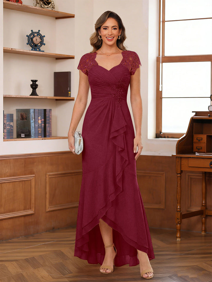 A-Line/Princess Sweetheart Short Sleeves Ankle-Length Mother of the Bride Dresses with Ruffles &amp; Lace