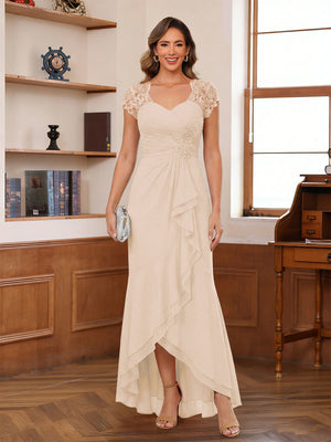 A-Line/Princess Sweetheart Short Sleeves Ankle-Length Mother of the Bride Dresses with Ruffles & Lace