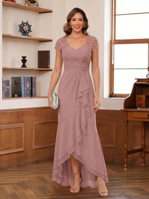 A-Line/Princess Sweetheart Short Sleeves Ankle-Length Mother of the Bride Dresses with Ruffles & Lace