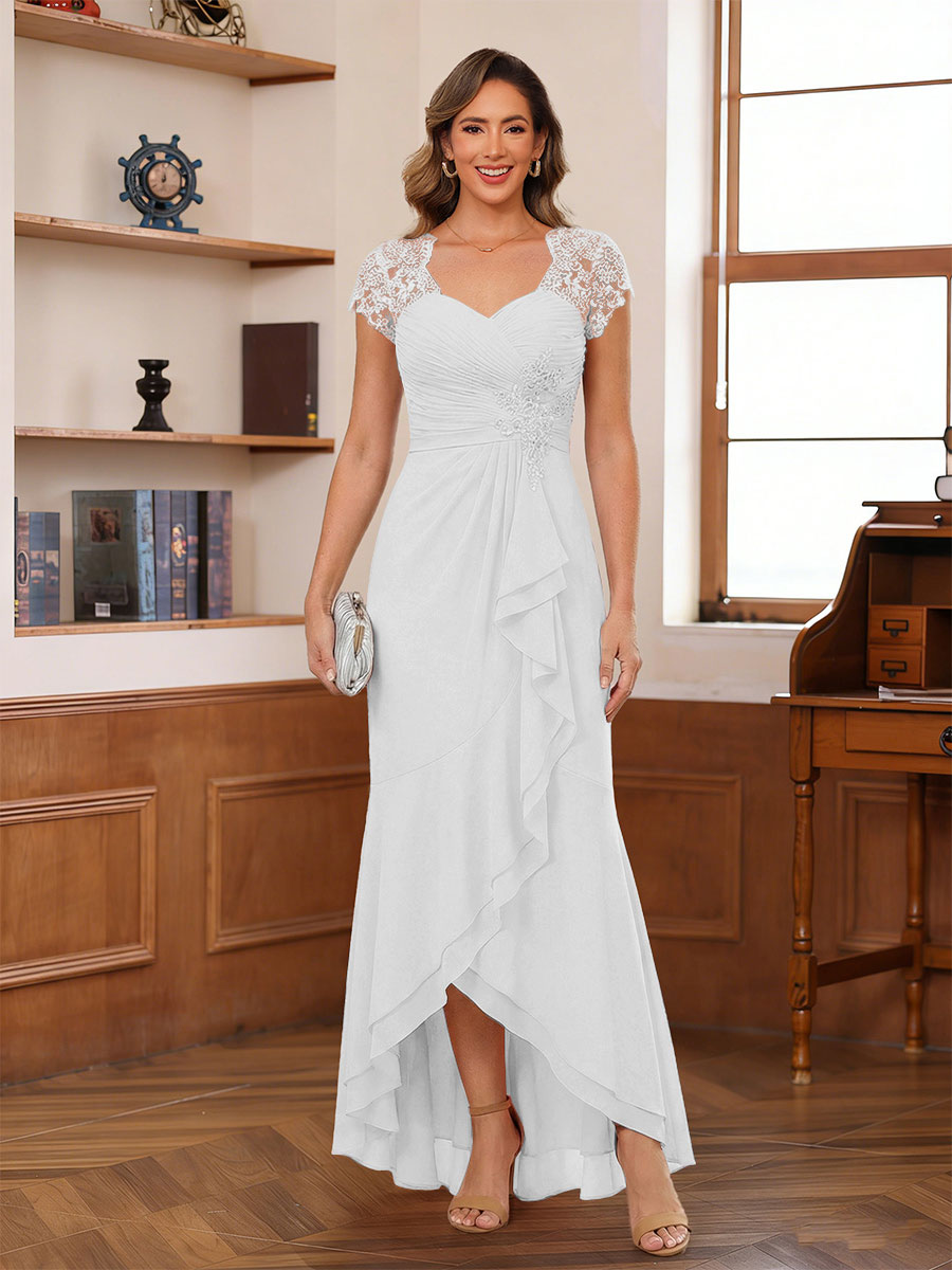 A-Line/Princess Sweetheart Short Sleeves Ankle-Length Mother of the Bride Dresses with Ruffles &amp; Lace