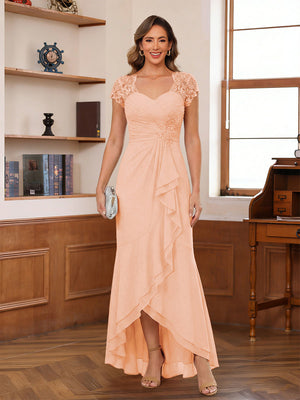 A-Line/Princess Sweetheart Short Sleeves Ankle-Length Mother of the Bride Dresses with Ruffles & Lace