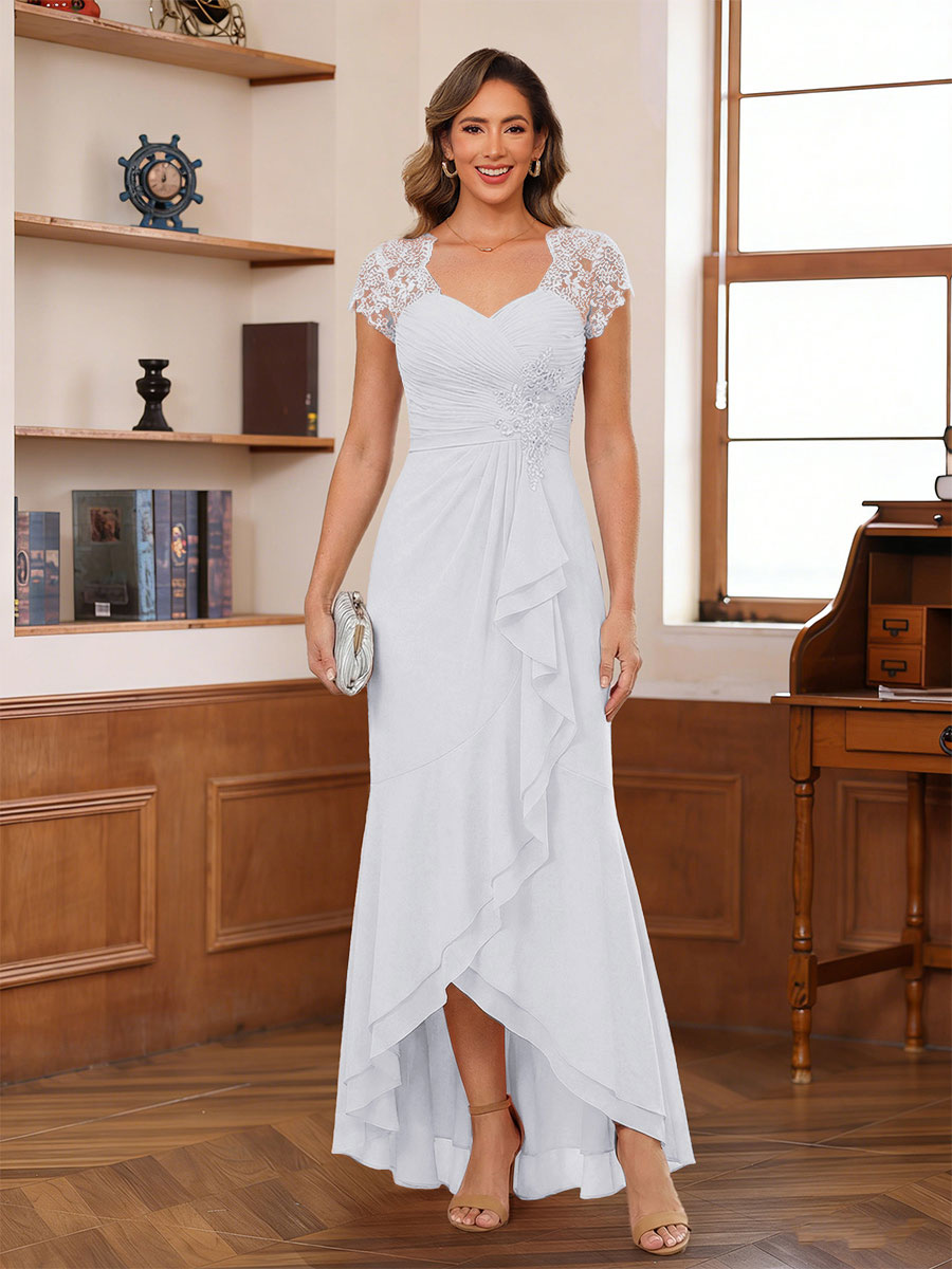 A-Line/Princess Sweetheart Short Sleeves Ankle-Length Mother of the Bride Dresses with Ruffles &amp; Lace
