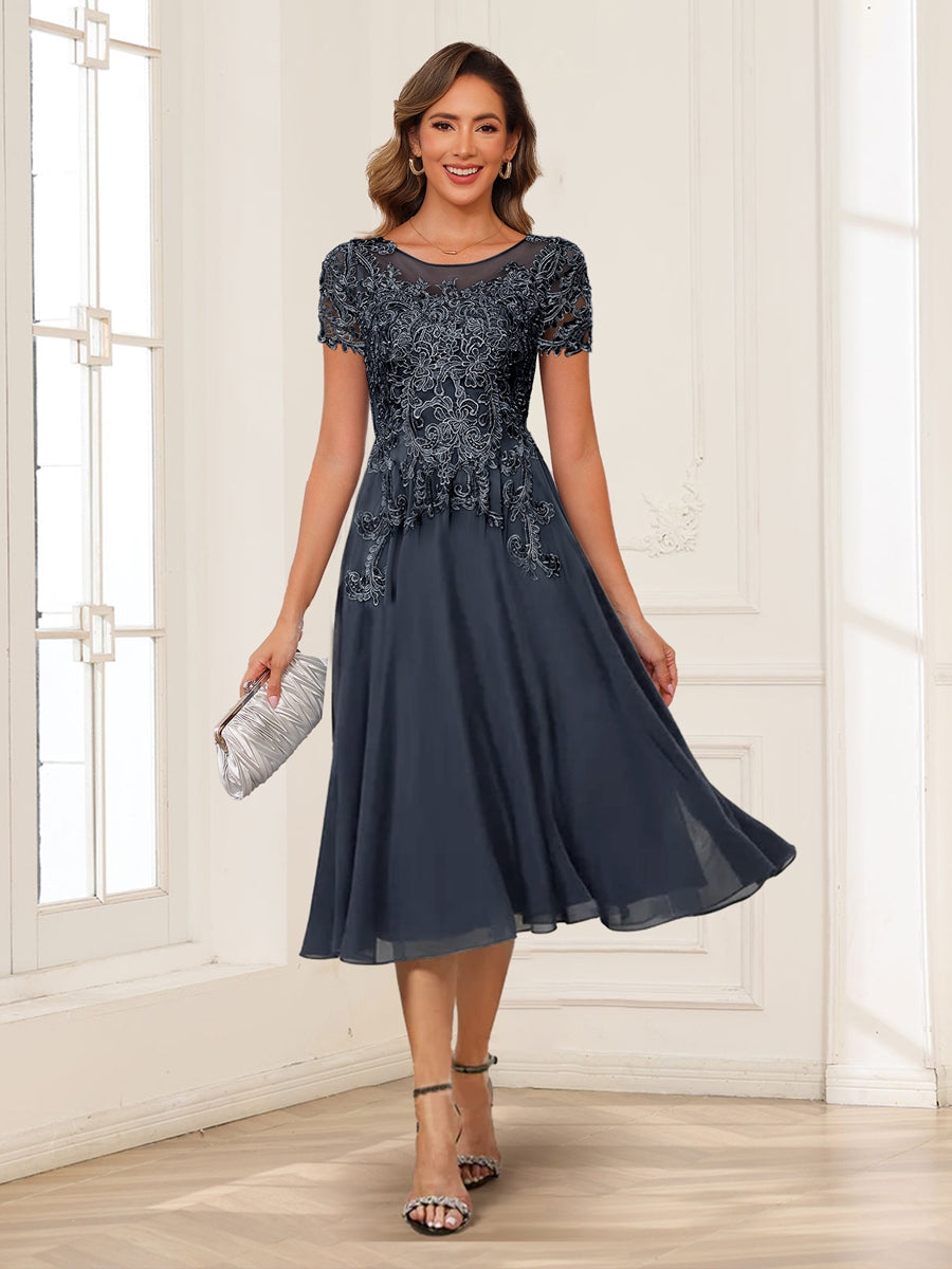 short mother of the bride dresses Peacock Lace Sleeve Chiffon Dress in Size 0 Royal Blue 2026 Scoop Mother