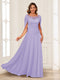 A-Line/Princess Illusion Scoop Appliques Ruched Mother of the Bride Dresses with Cape