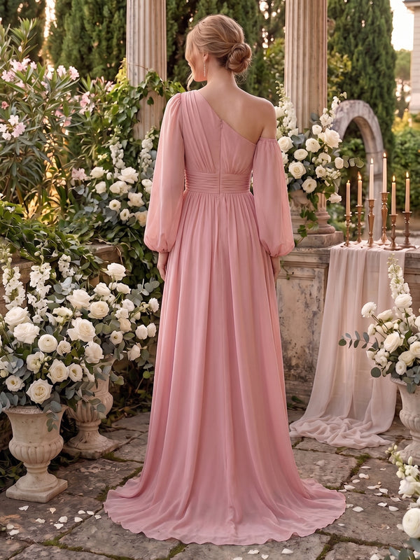A-Line/Princess Floor-Length Long Sleeves Bridesmaid Dresses With Split Side & Sash