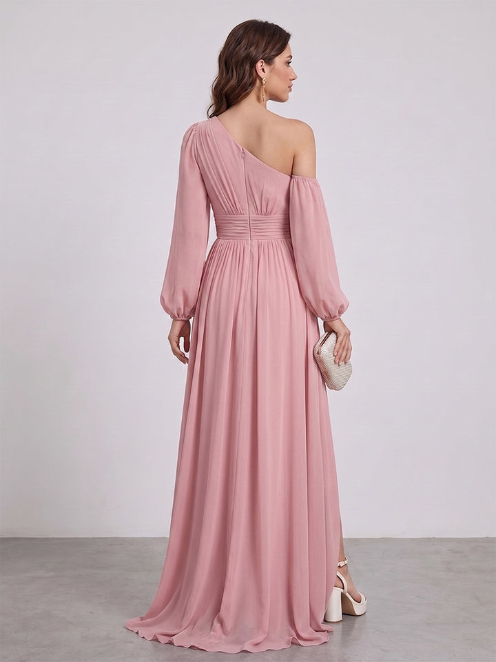 A-Line/Princess Floor-Length Long Sleeves Bridesmaid Dresses With Split Side &amp; Sash