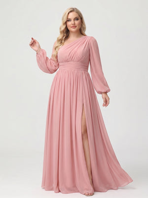 A-Line/Princess Floor-Length Long Sleeves Plus Size Bridesmaid Dresses With Split Side & Sash